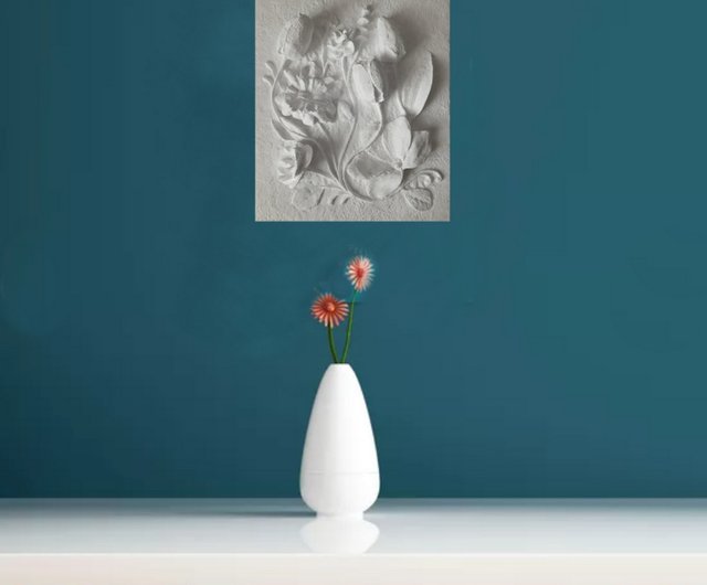 石膏壁アート 植物彫刻 花のレリーフ 3D アート チューリップ