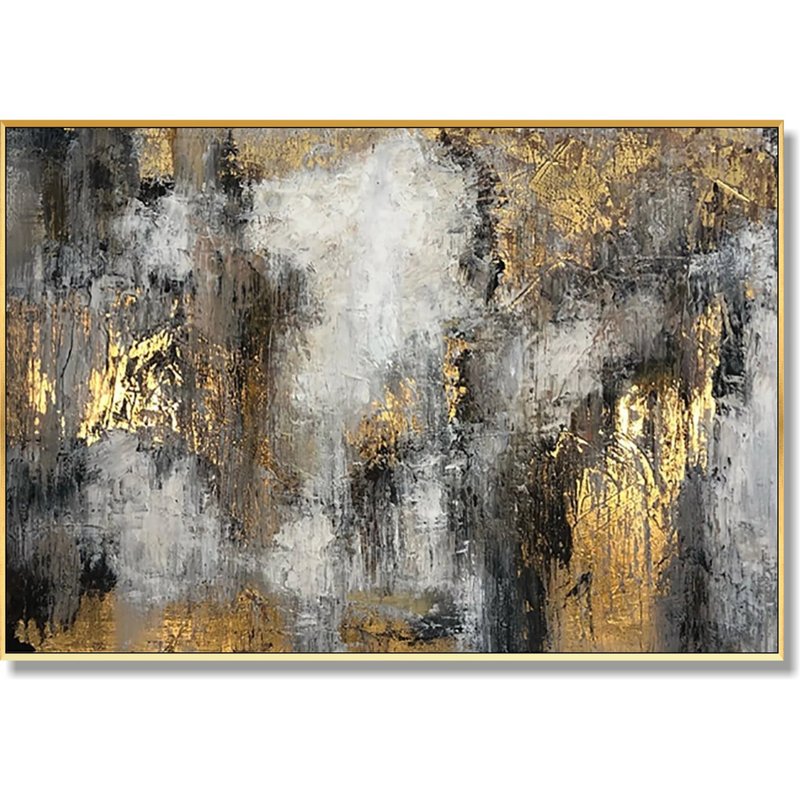Large Abstract Oil Paintings On Canvas Gold Leaf Artwork Heavy Textured Wall Art - Wall Décor - Acrylic Gray