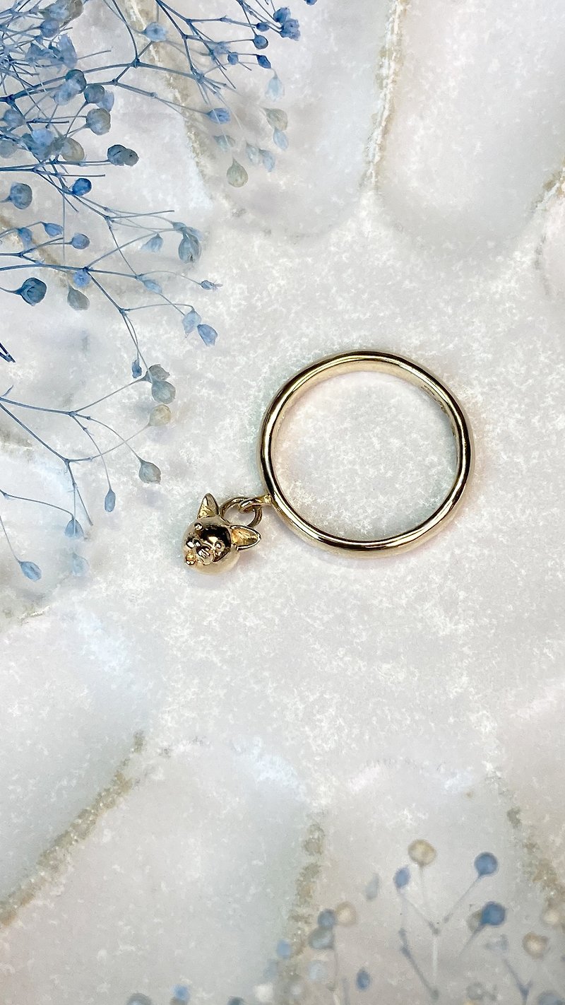 Cat face charm ring, silver925, k18 - แหวนทั่วไป - โลหะ สีทอง