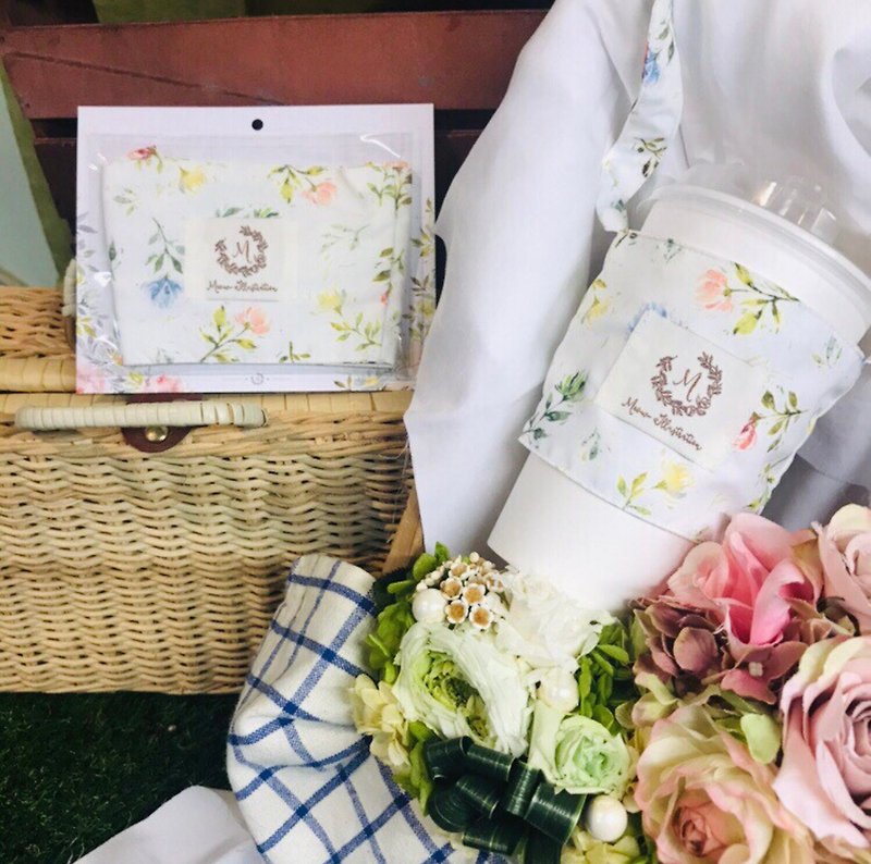 小さな花の手作り飲料バッグ - ドリンクホルダー - ポリエステル ホワイト
