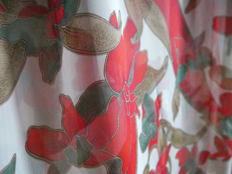 FOAK vintage translucent saffron scarves Ink sense - Scarves - Cotton & Hemp Red
