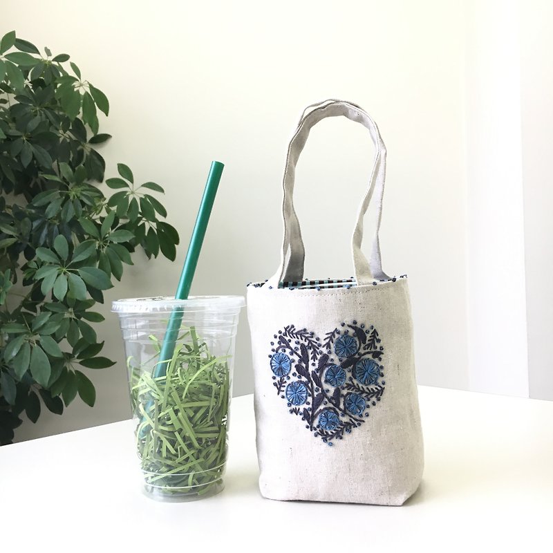 Cafe Bag Heart Flower - Handbags & Totes - Cotton & Hemp White