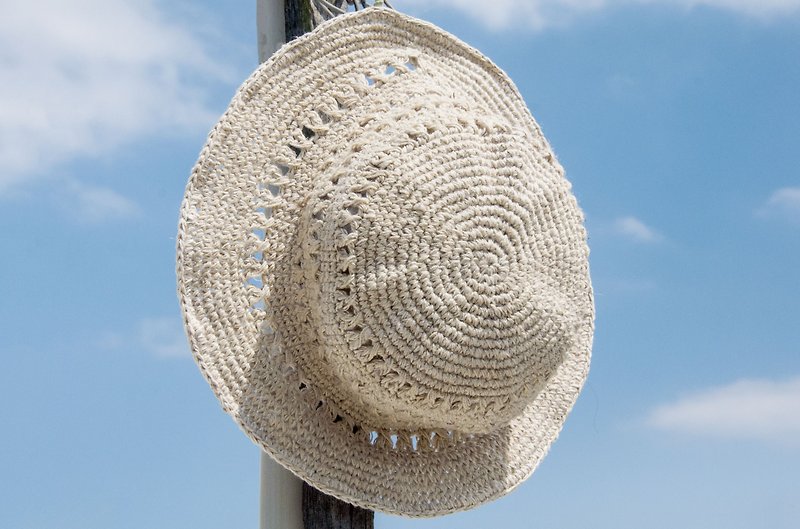 Crochet cotton hat hand-woven hat fisherman hat visor straw hat straw hat - original vanilla cake - Hats & Caps - Cotton & Hemp Multicolor