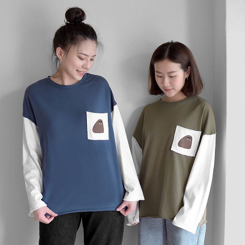 [Out of print and clear] One-word eyebrows x little ill monsters-stitching contrast color untrimmed loose top - Women's T-Shirts - Other Materials Brown
