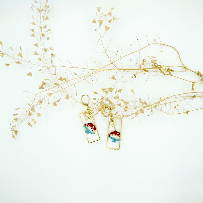 花生紅豆牛奶 手工刺繡耳環 - 耳環/耳夾 - 繡線 紅色