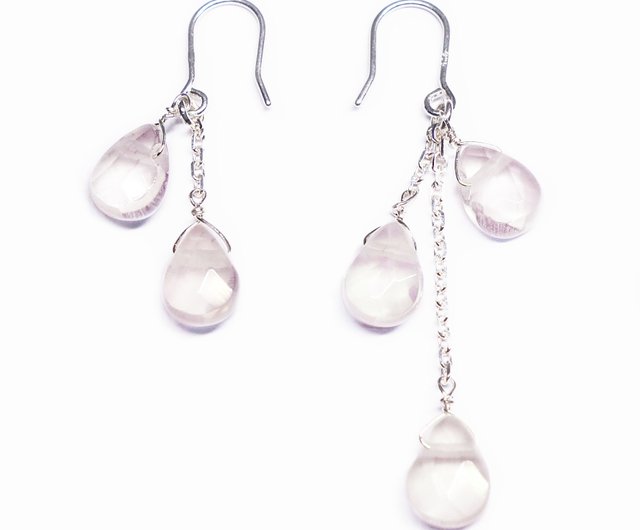 Selectable Weeping cherry earrings SV925 rose quartz【Pio by