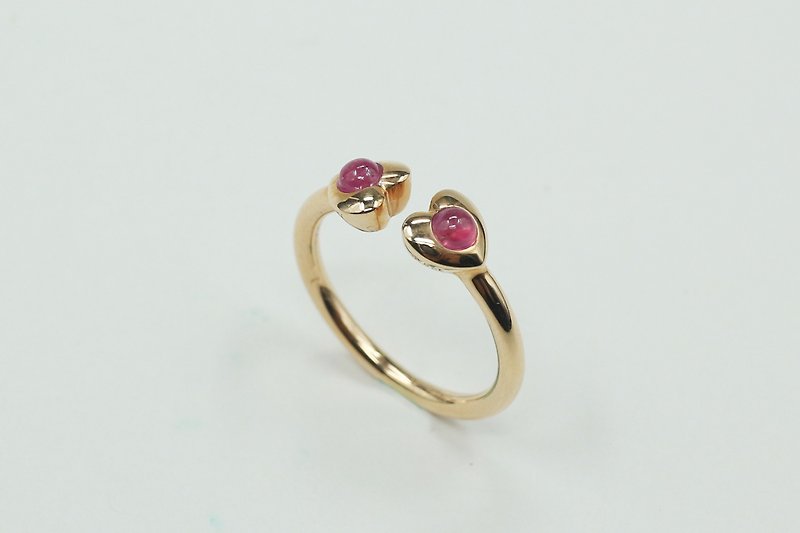 Elastic 18K Gold Ring: Peach Heart - แหวนทั่วไป - โลหะ สึชมพู