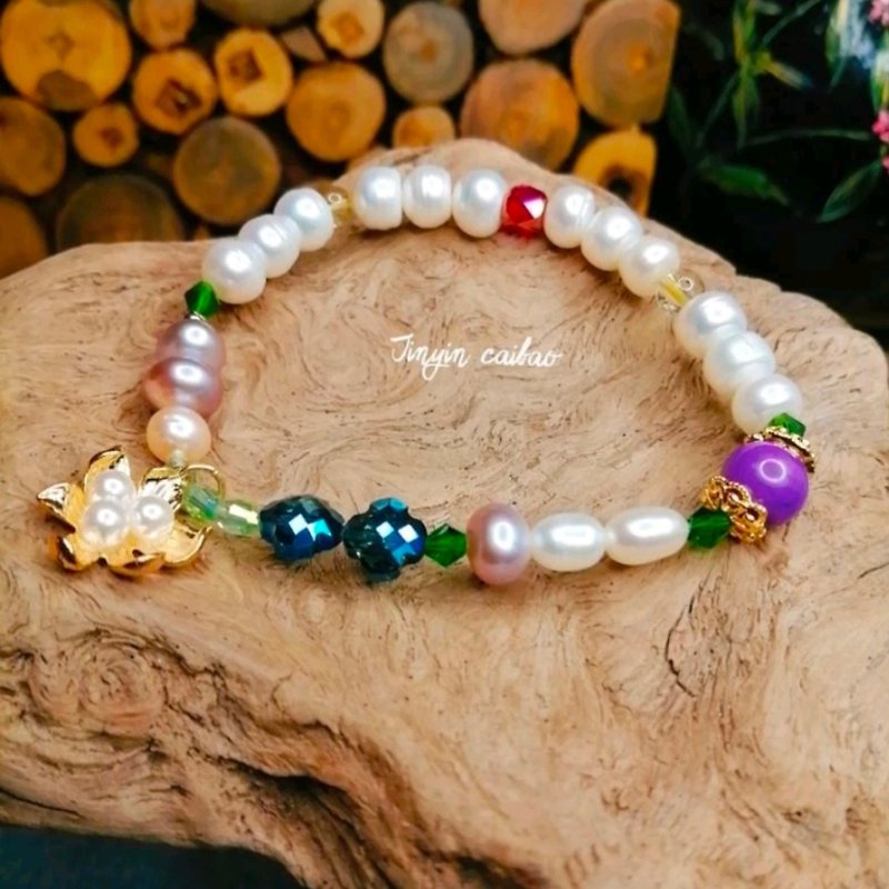 Gold and silver treasure natural pearl hand training - Bracelets - Gemstone Purple