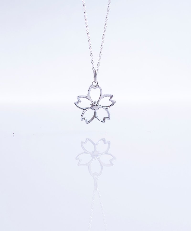 Hollow Sakura Necklace Handmade 925 Silver Skuura Sakura - Necklaces - Sterling Silver Silver