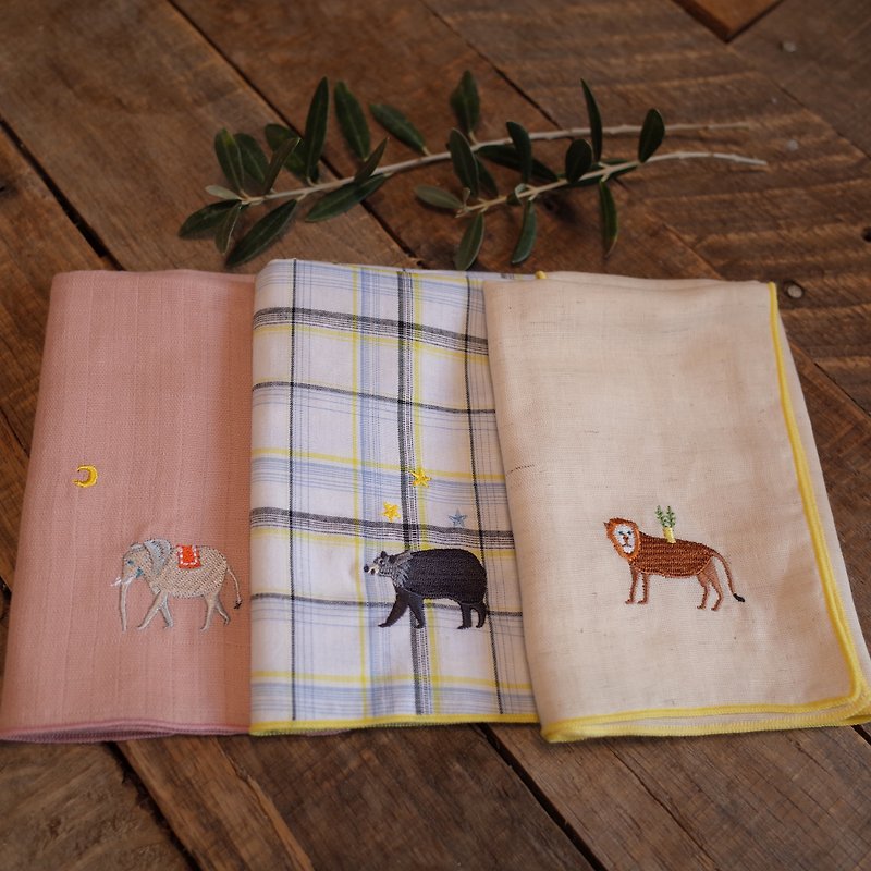 Elephant, black bear, lion double yarn cotton handkerchief set
