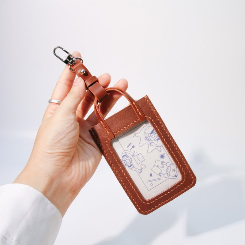 Mini tote bag card holder (window version) - ID & Badge Holders - Genuine Leather Brown