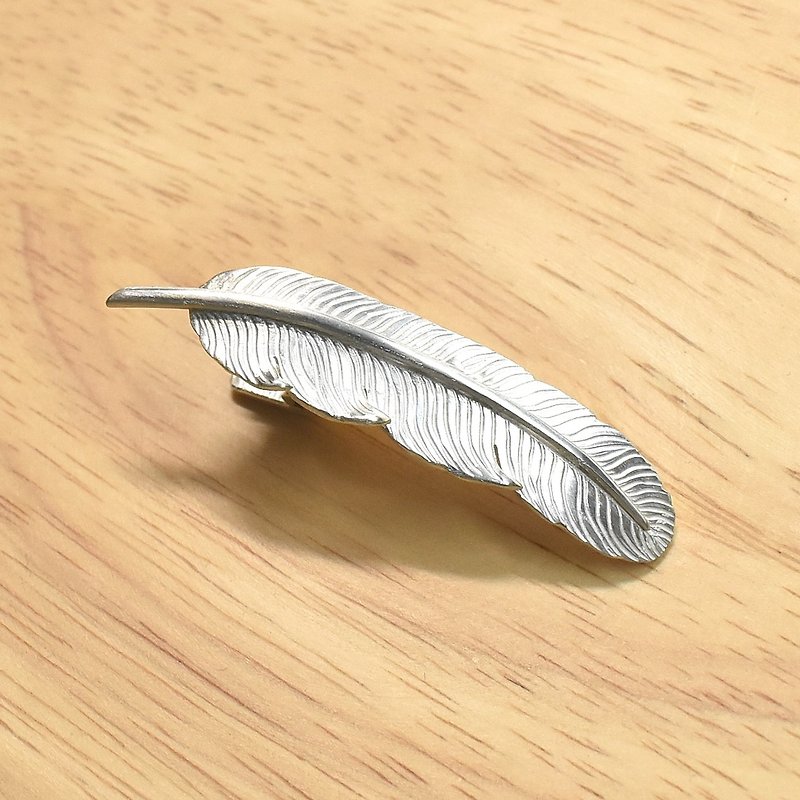 Hand carved feather silver tie pin - Ties & Tie Clips - Other Metals Silver