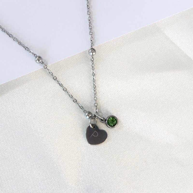 Birthstone necklace with name engraving - 項鍊 - 不鏽鋼 灰色