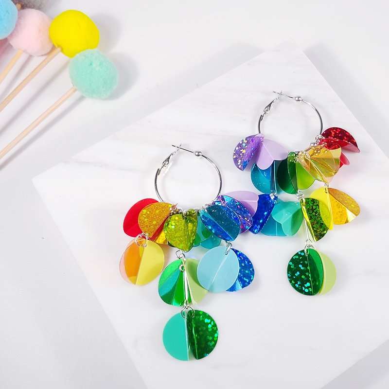 Big Thousand Design Gorgeous Party Rainbow Sequins Tassel Earrings / Circle Music Festival Holiday Valentine's Day - Earrings & Clip-ons - Cotton & Hemp Multicolor