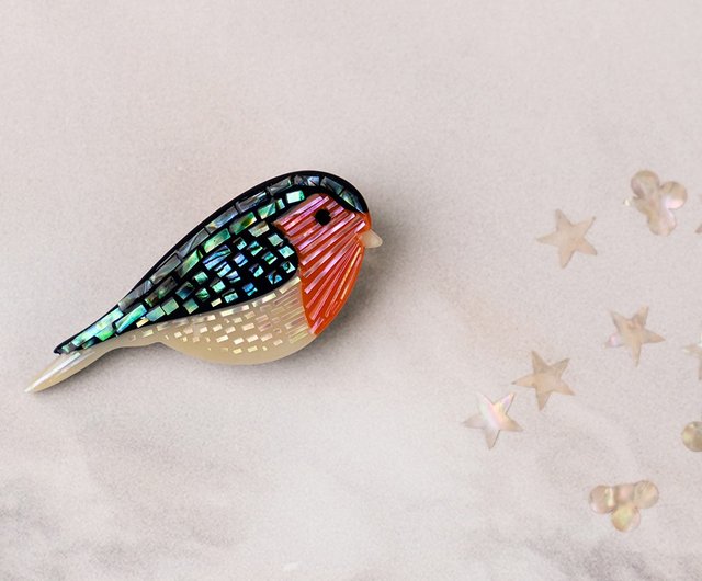 鳥、螺鈿ブローチ - ショップ MIZI Art, mother-of-pearl crafts by 