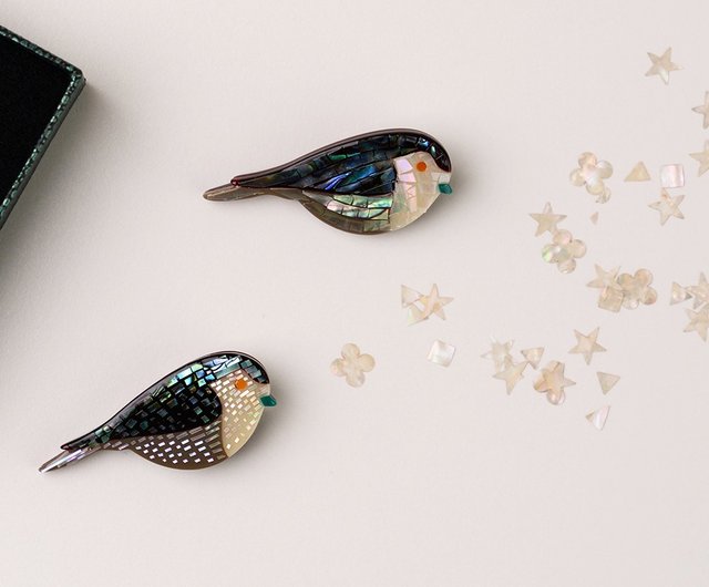 鳥、螺鈿ブローチ - ショップ MIZI Art, mother-of-pearl crafts by 