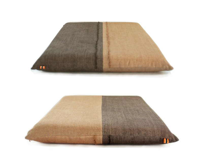 S-Zabuton Cushion Japanese Cedar and cypress natural dyed linen, 35cm / 13.8in - Pillows & Cushions - Cotton & Hemp Khaki