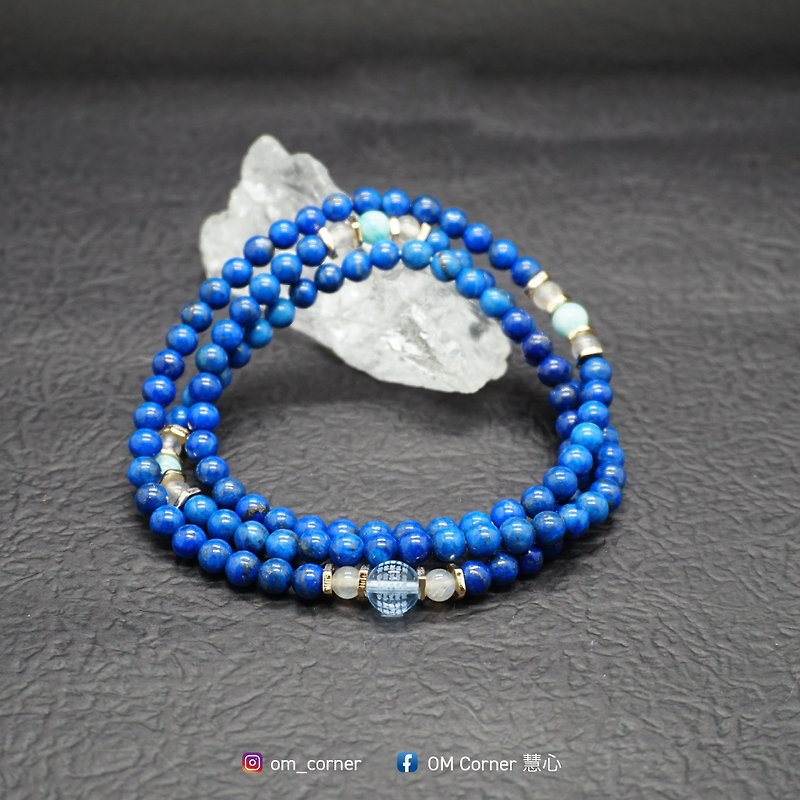 Zen | 108 念珠 青金石 天河石 灰月亮 藍水晶(藥師咒) - 手鍊/手環 - 水晶 