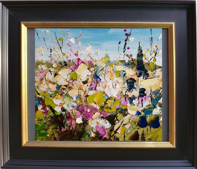 Sakura Painting Original Art 日本開花櫻桃 手工油畫 掛畫 微型油画 Landscape Painting - 海報/掛畫/掛布 - 其他材質 粉紅色