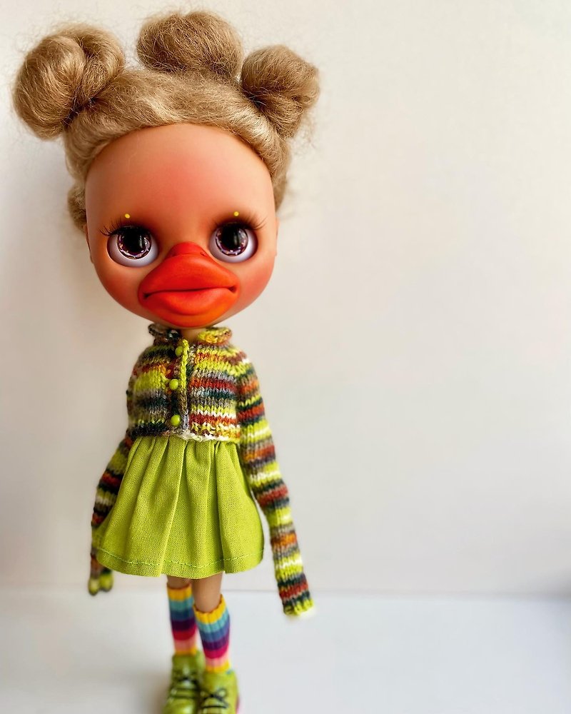 Duck Blythe Doll Custom Blythe doll Ooak Blythe with Sculpted - Stuffed Dolls & Figurines - Plastic Green