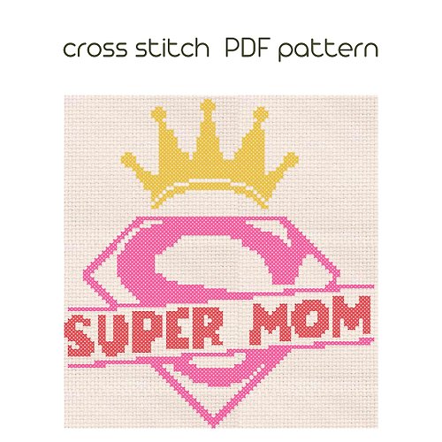 NaraXstitch patterns 十字繡圖案 Super Mom cross stitch, Easy cross stitch pattern, PDF Pattern /122/