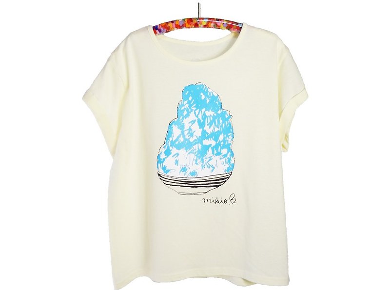 Shaked ice 刨 冰 Women's Loose T-shirt BlueHawaii Cream - เสื้อยืดผู้หญิง - ผ้าฝ้าย/ผ้าลินิน ขาว