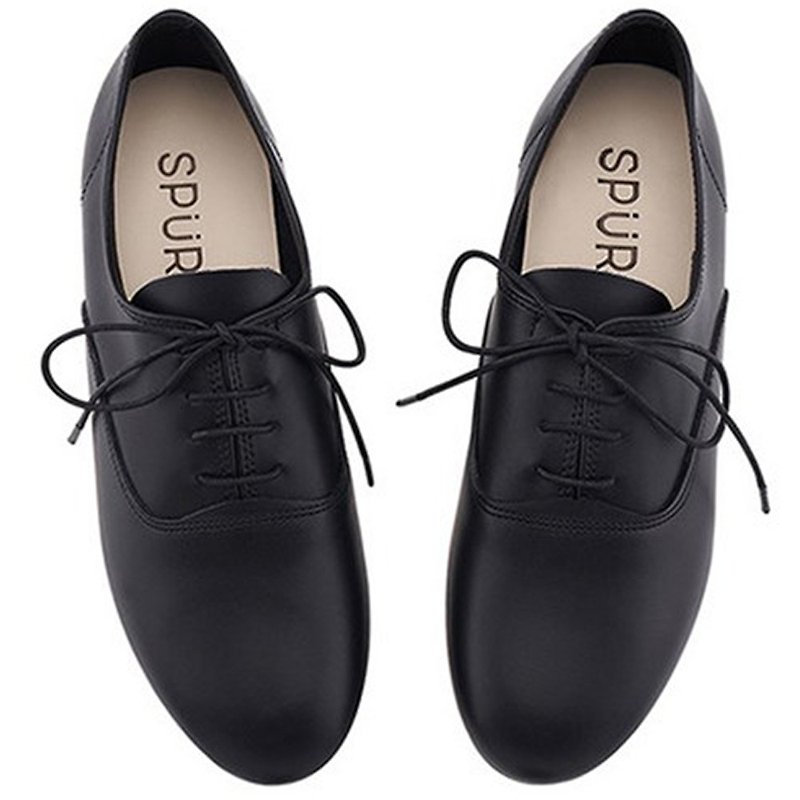 SPUR 牛皮綁帶牛津鞋 MS7048 BLACK - 女牛津鞋/樂福鞋 - 其他材質 