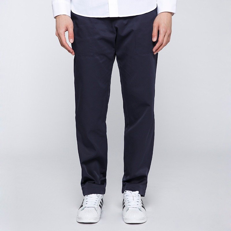 [High-quality fabric] Suitable for work and leisure, single-sided W-shaped pocket men's trousers - blue - กางเกงขายาว - ผ้าฝ้าย/ผ้าลินิน สีน้ำเงิน