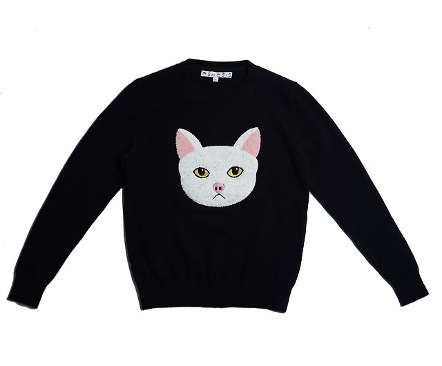 カーリーショートヘア刺繍猫ニット綿100％トップオリジナルデザイン ...