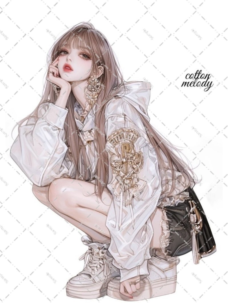 original sticker no.6456 人物ステッカー オリジナルステッカー 人物ステッカー 女の子ステッカー オリジナル人物ステッカー - 貼紙 - 紙 