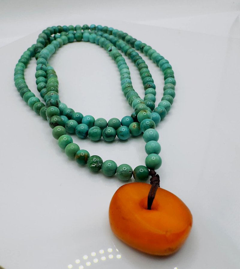 Old Wax turquoise necklace - สร้อยคอ - เครื่องประดับพลอย สีเขียว