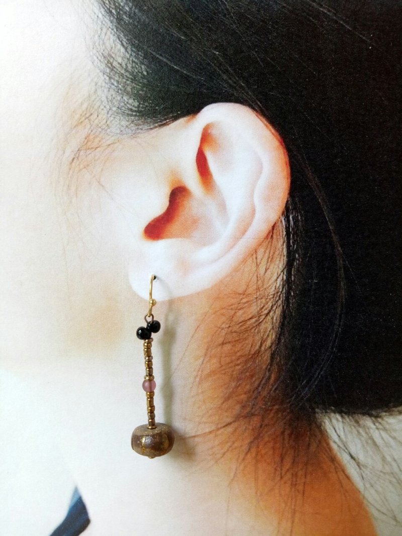 Lovely touch striped pottery earrings - ต่างหู - ดินเผา สีนำ้ตาล