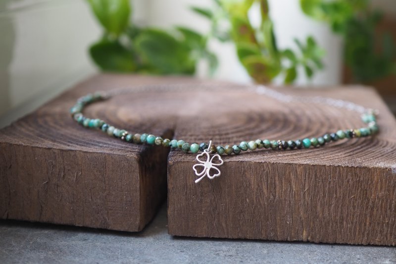 Jasper choker, 925 Silver, Virgo gem, Sagittarius stone, 4 leaf pendant - 項鍊 - 寶石 綠色