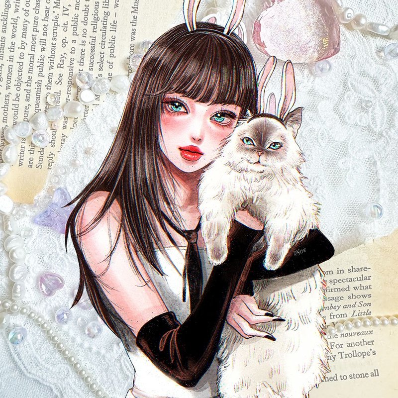 Rabbit cat sticker - 貼紙 - 紙 多色