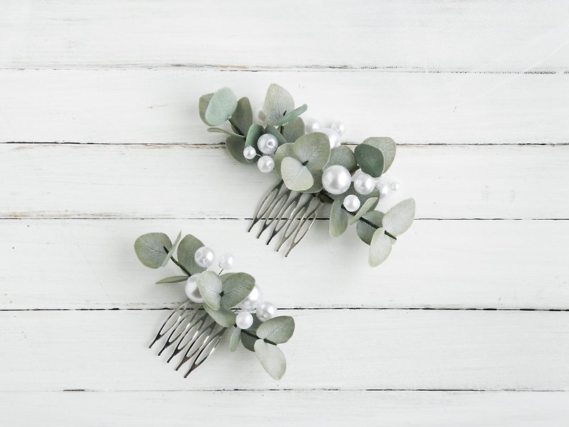 Greenery hair comb Eucalyptus hair piece Hair wedding bridal flower comb - Hair Accessories - Other Materials Green