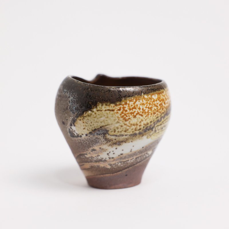 明芽窯 l 柴燒絞胎造型花器 不規則 暗紅 橘黃白  陶器 陶藝品 T - 花瓶/花器 - 陶 紅色