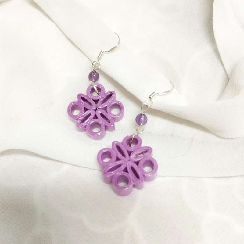 衍紙 捲紙 紙工藝 紙珠寶 手作飾品--小雅/粉紫色 paper earring - 耳環/耳夾/耳骨夾 - 紙 紫色
