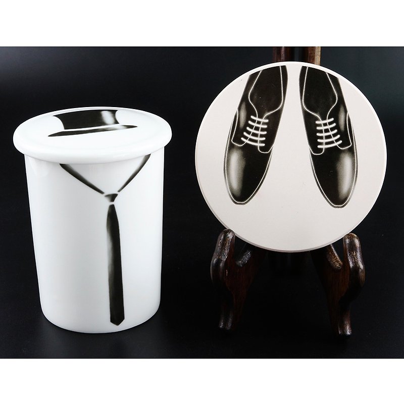 Engels Co. 紳士蓋杯+陶瓷吸水杯墊組 - 咖啡杯 - 瓷 黑色