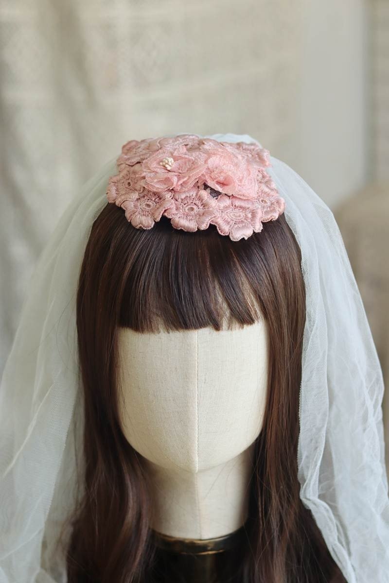 Flower retro hand-dyed distressed bride handmade mesh veil - เครื่องประดับผม - วัสดุอื่นๆ 