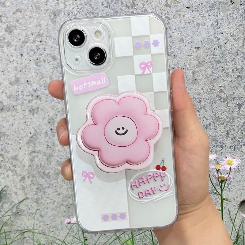 Pink smile flower grip smartphone acrylic smart tok - อุปกรณ์เสริมอื่น ๆ - อะคริลิค สึชมพู