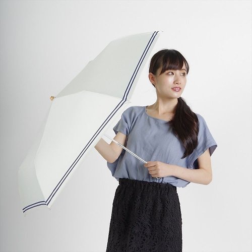 Nifty Colors Nifty Colors - 日本純色間條木柄三折摺疊雨傘