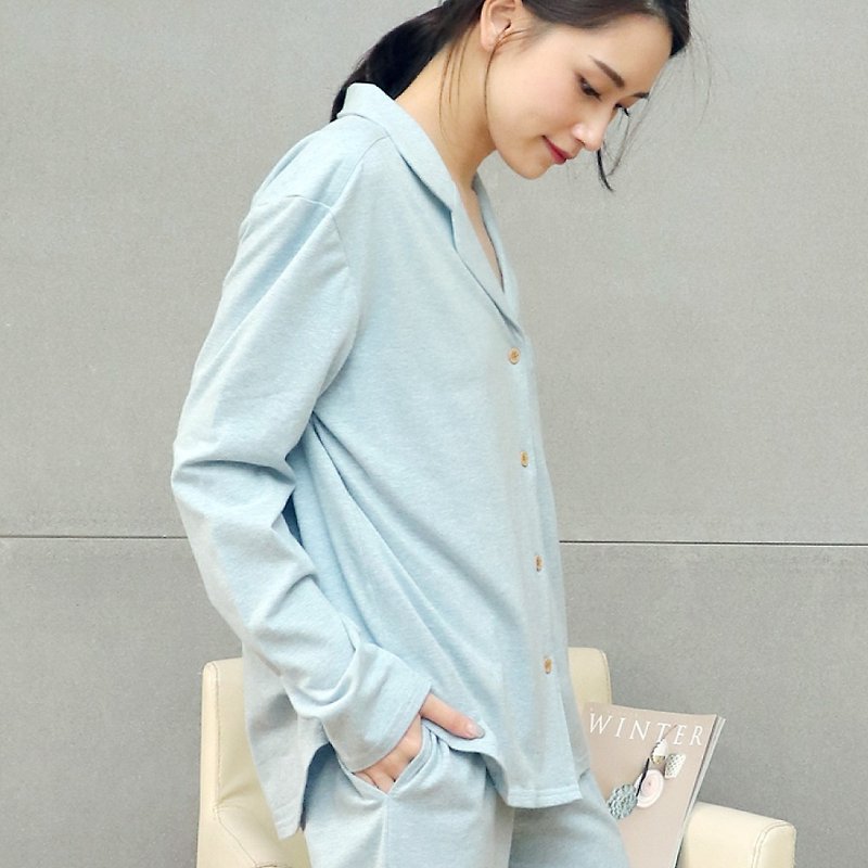 GOTSMIT Organic Cotton Embroidered Cardigan Shirt Loungewear - Twist Blue - Loungewear & Sleepwear - Cotton & Hemp Blue