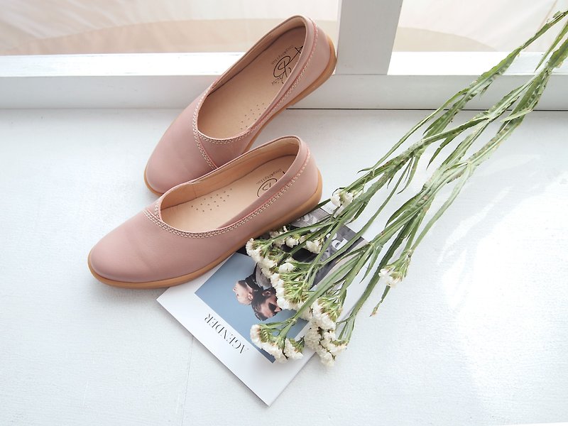 Nappa Leather x Slip-on Shoes (Lotus pink) - Women's Leather Shoes - Genuine Leather Pink