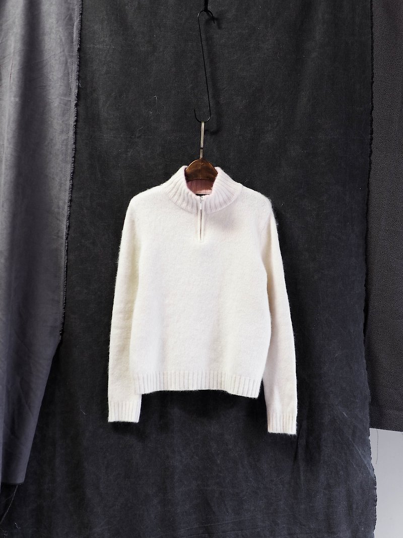 Osaka youth pure white zipper stand collar log antique lamb wool mixed Angra sweater lambswool - Women's Sweaters - Wool White