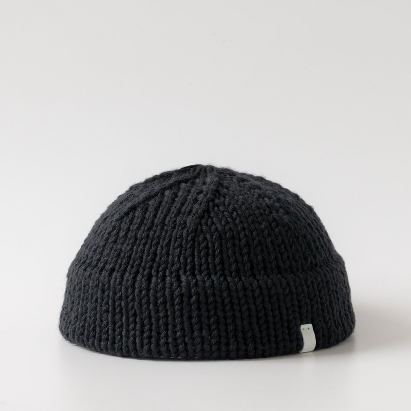 K011 Hand-knitted ultra-short dome fur hat sailor hat - black - หมวก - ผ้าฝ้าย/ผ้าลินิน สีดำ