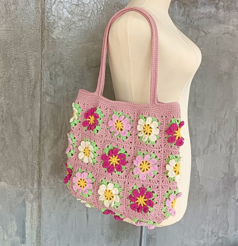 Granny Square flowers woven bag - 手提包/手提袋 - 棉．麻 