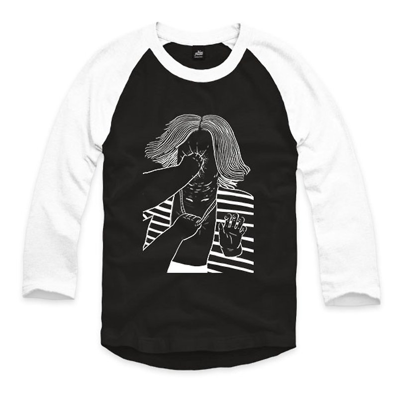 Time Travel PUNCH-Black/White-3/4 Sleeve Baseball T-Shirt - Men's T-Shirts & Tops - Cotton & Hemp Black
