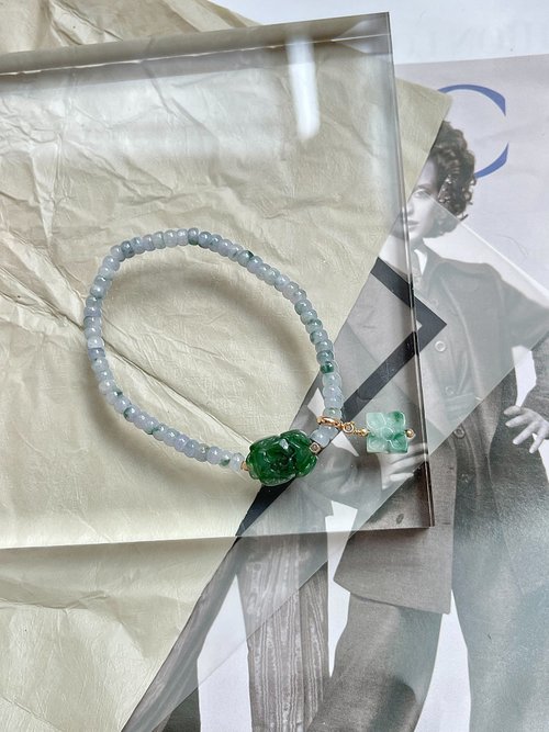 翡翠設計館 / 賞翠•玩翠 EXE Jewelry 滿濃綠蓮花翡翠14k包金手串 手鍊|天然緬甸翡翠