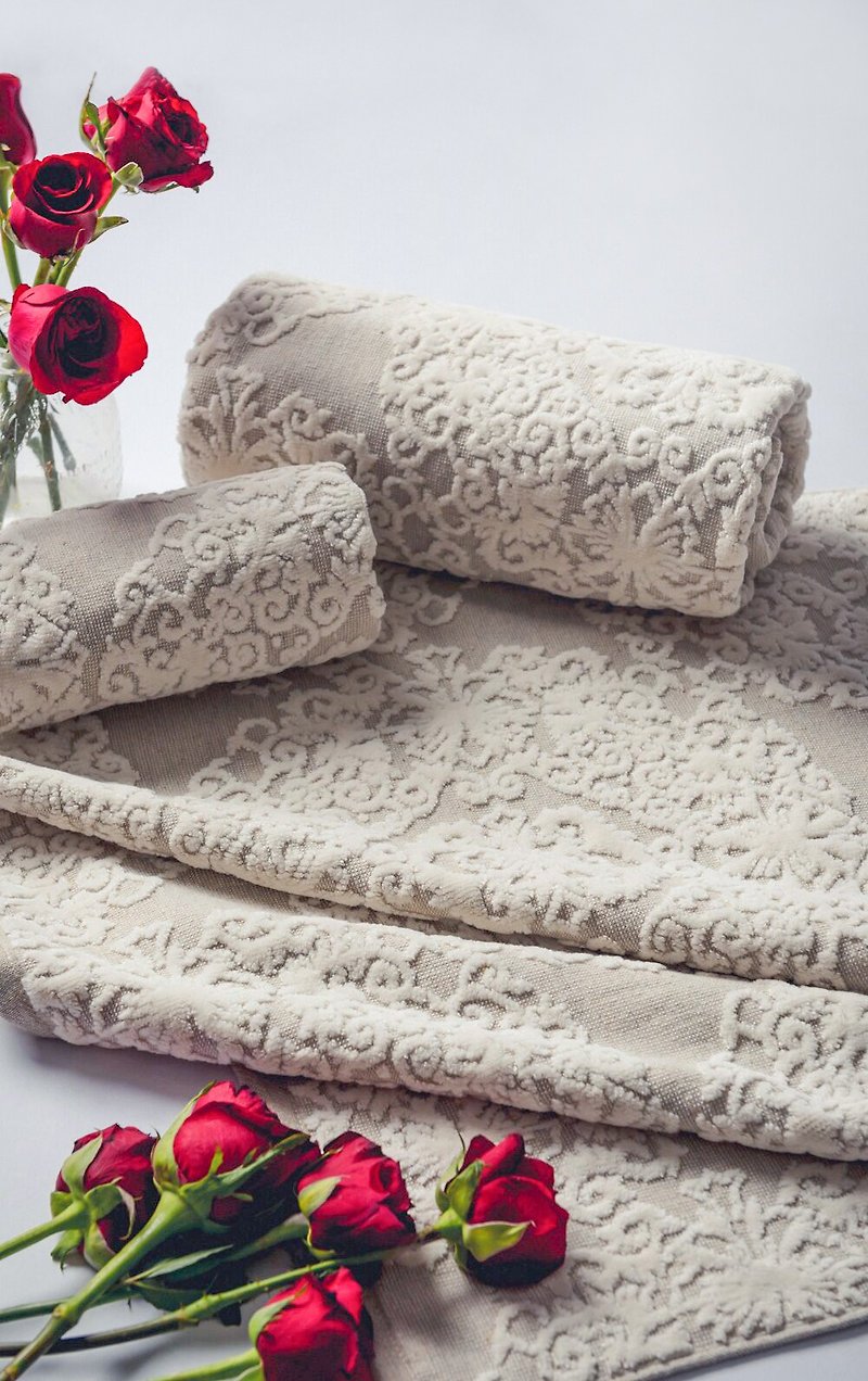 A good moon and a full moon-a three-piece set of small towels, hair towels and bath towels made in Portugal I practical gifts I home - Towels - Cotton & Hemp Khaki