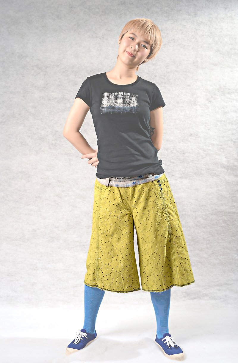 Fresh and simple, thin two-wear hakama - กางเกงขายาว - ผ้าฝ้าย/ผ้าลินิน สีเหลือง